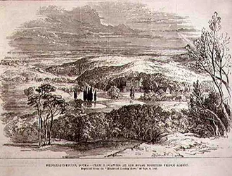 Reinhardsbrunn, Gotha, från en teckning av Hans Kungliga Höghet Prins Albert, från The Illustrated London News, 19 juni 1886